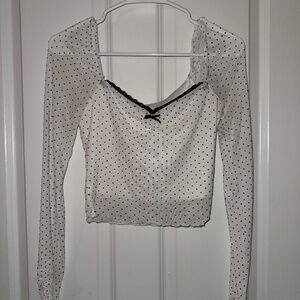 Cropped Chiffon Polka Dot Top Square Neck Size Small